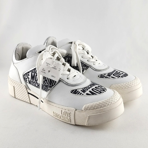 LOVE MOSCHINO Logo Women's White Chunky Low Top Leather Trainers Sneakers Sz 41 - Picture 4 of 16